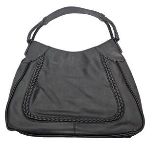 Sole/Society Large Black Faux Leather Braided Detail Hobo Shoulder Bag